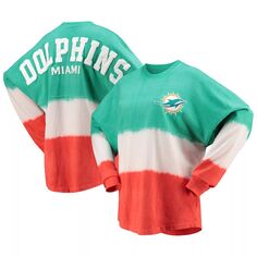 Женская футболка Fanatics с длинным рукавом цвета омбре цвета морской волны/белого цвета Miami Dolphins Fanatics