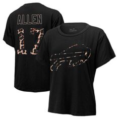 Женская футболка Majestic Threads Josh Allen Black Buffalo Bills с леопардовым принтом, имя и номер игрока Majestic