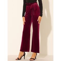 Женские бархатные брюки с завязками на талии, эластичные широкие брюки с карманами ALLEGRA K
