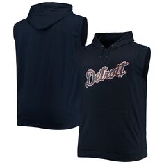 Мужской темно-синий пуловер без рукавов с капюшоном из джерси Detroit Tigers