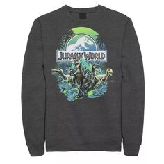 Мужской флисовый пуловер с графическим рисунком «Мир Юрского периода», сине-зеленый, «Джунгли», Velociraptor Attack Licensed Character