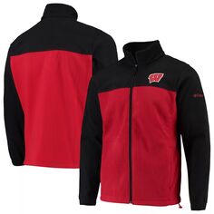 Мужская флисовая куртка Columbia Black/Red Wisconsin Badgers Flanker III Team с молнией во всю длину