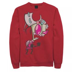 Мужской флисовый пуловер с рисунком Invader Zim угрожающий смех усталый портрет Gir, Red Nickelodeon, красный