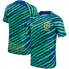 Мужская сине-зеленая сборная Бразилии 2022/23, предматчевый топ Nike