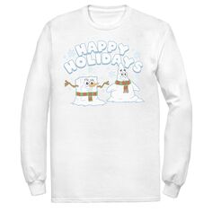 Мужская футболка Губка Боб Квадратные Штаны с длинными рукавами и рисунком «Снеговики Патрика Стар» Happy Holidays Nickelodeon, белый