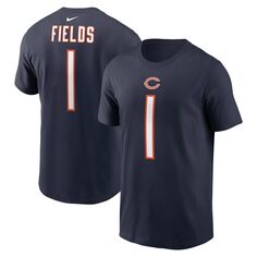 Мужская темно-синяя футболка Justin Fields Chicago Bears с именем и номером игрока Nike