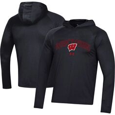 Мужская черная футболка реглан с длинным рукавом и капюшоном Wisconsin Badgers 2023 Sideline Tech Under Armour