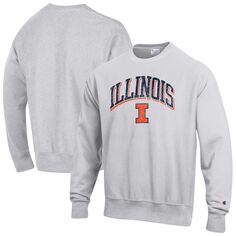 Мужской серый пуловер с обратным переплетением Illinois Fighting Illini Arch Over Logo, свитшот Champion