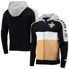 Мужская черная/золотая толстовка с молнией во всю длину New Orleans Saints Playoffs Color Block Starter