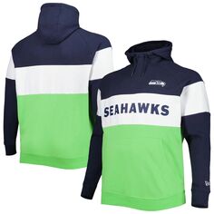 Мужской неоново-зеленый флисовый пуловер с капюшоном Seattle Seahawks Big &amp; Tall Current Team с цветными блоками New Era