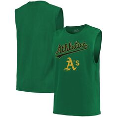 Мужская зеленая майка Oakland Athletics Softhand Muscle из ниток Majestic