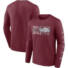 Мужская темно-бордовая футболка с длинным рукавом Texas A&amp;M Aggies для прыжков в длину с 2 ударами и фирменным логотипом Fanatics
