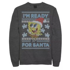 Мужской флисовый пуловер с графическим рисунком «Губка Боб Квадратные штаны» «Я готов к Санта-Уродливому Рождеству» Nickelodeon