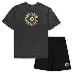 Мужская футболка Concepts Sport черная/темно-серая Boston Bruins Big &amp; Tall, комплект для сна и шорты