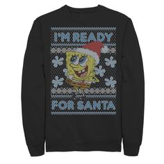 Мужской флисовый пуловер SpongeBob SquarePants I&apos;m Ready For Santa Ugly Christmas Nickelodeon, черный
