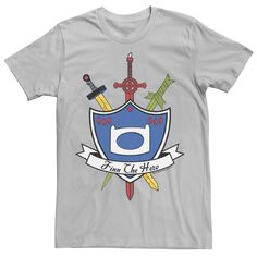 Мужская футболка с надписью «Финн, герой, меч и щит» из фильма «Время приключений» Licensed Character, серебристый