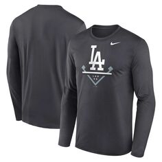 Мужская антрацитовая футболка с длинным рукавом Los Angeles Dodgers Icon Legend Performance Nike