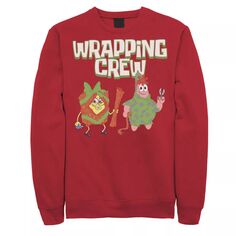 Мужской флисовый пуловер с рождественским рисунком Губка Боб Квадратные Штаны Патрик Wrapping Crew Nickelodeon, красный