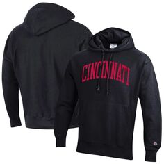 Мужской черный пуловер с капюшоном Cincinnati Bearcats Team Arch обратного переплетения Champion
