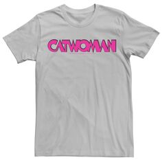 Мужская розовая футболка с надписью «Женщина-кошка» в стиле ретро DC Comics, серебристый