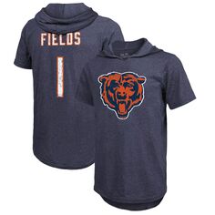 Мужская футболка с капюшоном с короткими рукавами и именем и номером игрока Fanatics Justin Fields Navy Chicago Bears Majestic