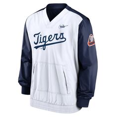 Мужской темно-синий/белый пуловер с v-образным вырезом Detroit Tigers Cooperstown Collection Nike