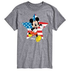 Футболка Disney&apos;s Mickey Mouse с изображением больших и высоких звезд и флага License, серый