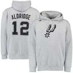 Мужской пуловер с капюшоном LaMarcus Aldridge Grey San Antonio Spurs Name &amp; Number adidas