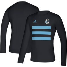 Мужская черная футболка с длинным рукавом Minnesota United FC с тремя полосками Life Pitch adidas