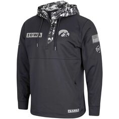 Мужская темно-серая толстовка с молнией до четверти Iowa Hawkeyes OHT Military Appreciation Digi Camo Colosseum