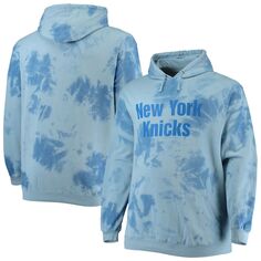 Мужской синий пуловер с капюшоном New York Knicks Big &amp; Tall Wordmark Cloud Dye Fanatics