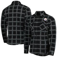 Мужская черная фланелевая куртка-рубашка на пуговицах Pittsburgh Steelers Industry Antigua