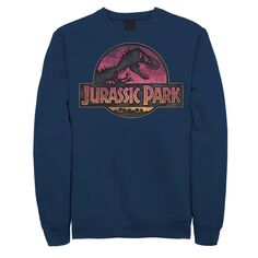 Мужской флисовый пуловер с рисунком «Парк Юрского периода» с логотипом и градиентом заката Licensed Character, синий