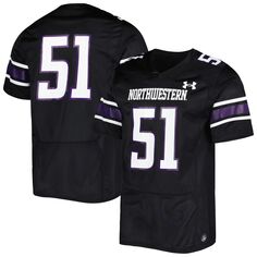 Мужская черная футболка Northwestern Wildcats Team № 51 с текстовой надписью, реплика футбольного джерси Under Armour
