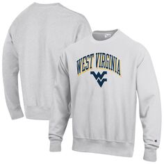 Мужской серый пуловер обратного плетения West Virginia Mountaineers Arch Over Logo с капюшоном Champion