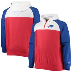 Мужская толстовка с капюшоном с молнией на четверть, красная/Royal Buffalo Bills Big &amp; Tall League Raglan New Era