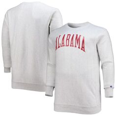Мужской серый флисовый пуловер с круглым вырезом с принтом «Alabama Crimson Tide», большой и высокий, с обратным переплетением, толстовка Champion
