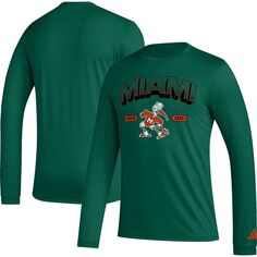 Мужская зеленая футболка с длинным рукавом Miami Hurricanes Mighty Mascot Pregame adidas