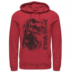 Мужской пуловер с капюшоном и рисунком «Мир Юрского периода T-Rex» с крупным планом и портретом Licensed Character, красный