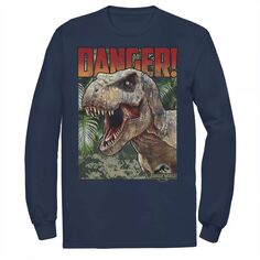 Мужская футболка с длинными рукавами и графическим плакатом «Мир Юрского периода Danger T-Rex», Синяя Licensed Character, синий