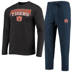 Мужская спортивная футболка темно-синего цвета/темно-серого цвета с рисунком тигров Tigers Meter с длинными рукавами и брюки комплект для сна