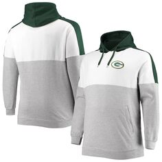 Мужской зеленый/серо-бежевый пуловер с капюшоном и логотипом Green Bay Packers Big &amp; Tall Team