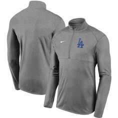 Мужской серый пуловер с молнией до половины и логотипом команды Los Angeles Dodgers Element Performance Nike