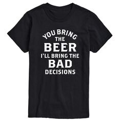 Мужская футболка с рисунком Big &amp; Tall Beer Bad Decisions License, черный
