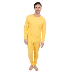 Мужская хлопковая пижама из двух частей, классическая однотонная Leveret, желтый