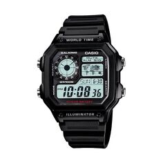 Мужские часы с цифровым хронографом мирового времени — AE1200WH-1AV Casio