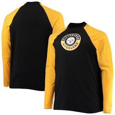 Мужская черная/золотая футболка Pittsburgh Steelers Big &amp; Tall League с длинным рукавом реглан New Era