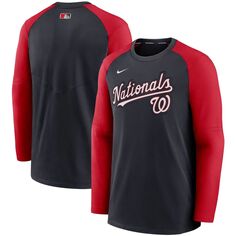 Мужской темно-синий/красный пуловер с регланами из коллекции Washington Nationals Authentic Collection Pregame Performance, толстовка с капюшоном Nike