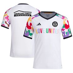 Мужская белая предматчевая футболка Atlanta United FC 2023 Pride adidas