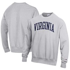 Мужской серый пуловер Virginia Cavaliers Arch обратного плетения с принтом меланжевого цвета Champion